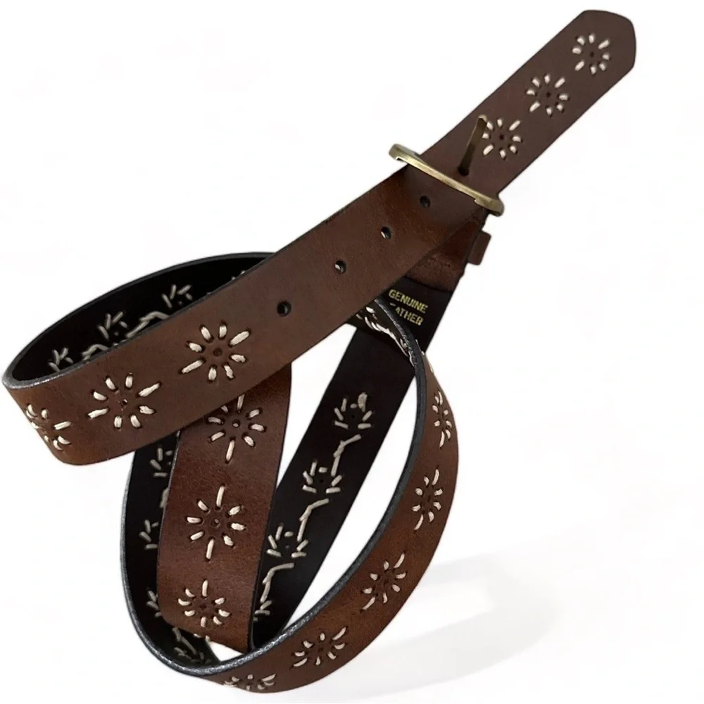 Boho embroidered genuine leather belt women’s 2XL